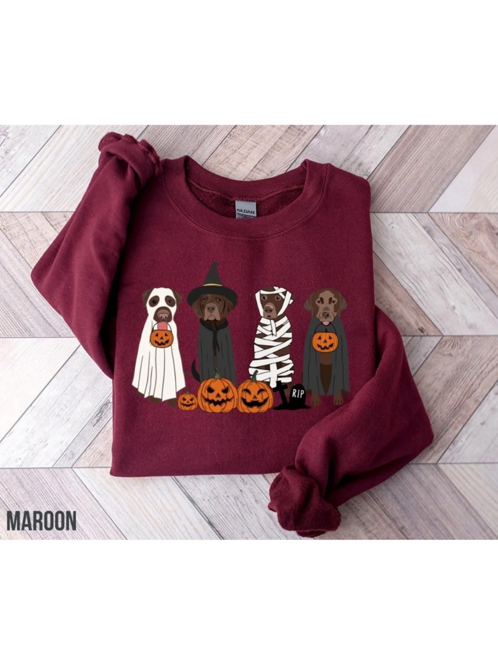 Maroon Halloween Dogs Graphic Crewneck Sweatshirt